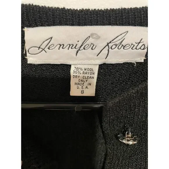 Vintage Jennifer Roberts wool jeweled cardigan 1980s black size 8 - Picture 6 of 7
